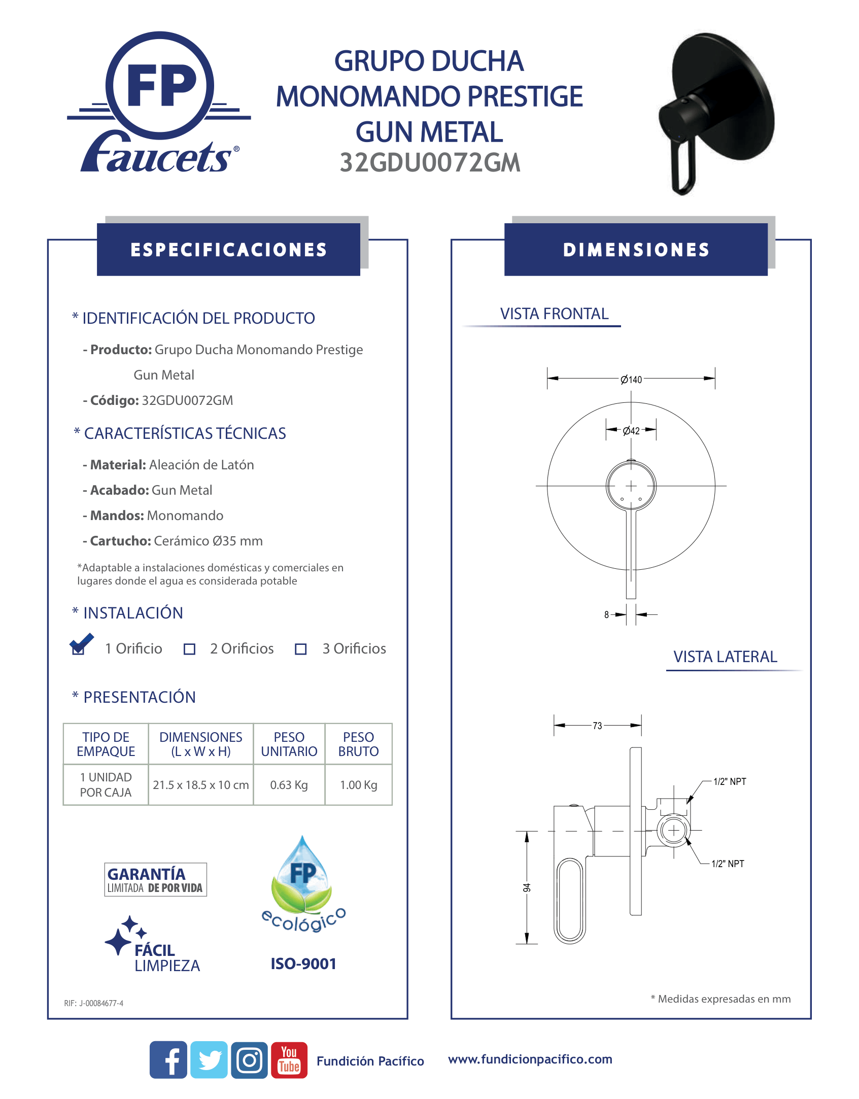 Grupo Ducha Monomando Prestige Gun Metal