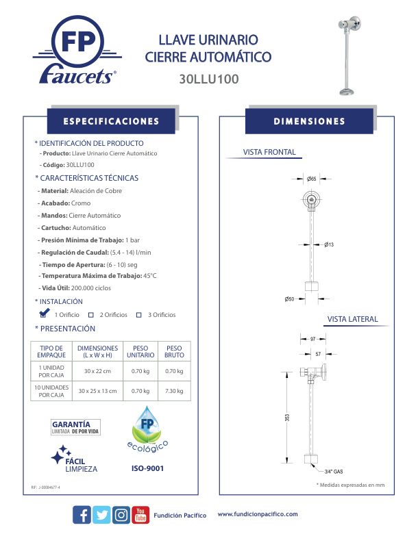 LLAVE URINARIO CIERRE AUT. CR. C/M
