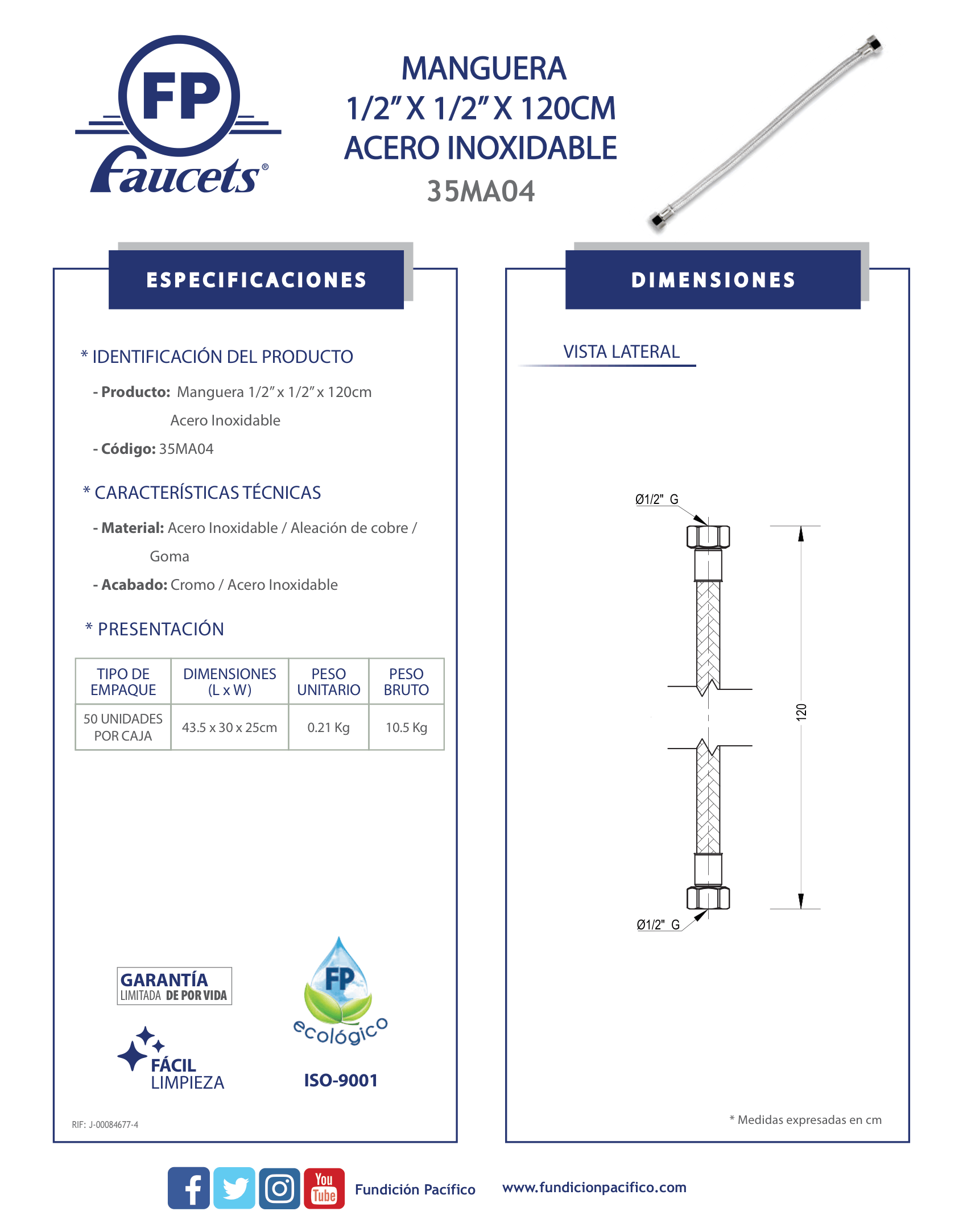 Manguera flexible de acero inoxidable 1/2