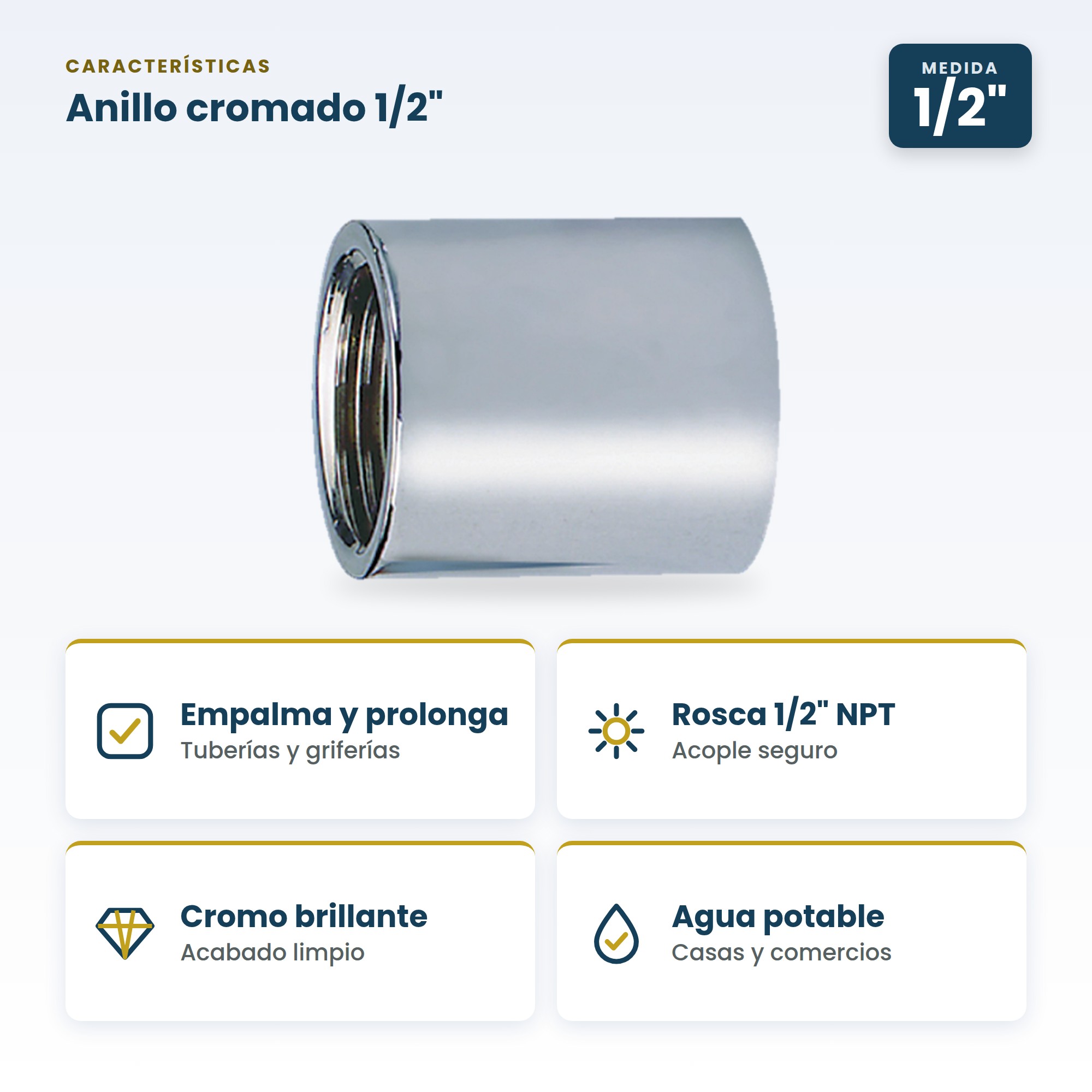Anillo Cromado 1/2'' Fundición Pacífico (05AC05) De Conexión Roscada
