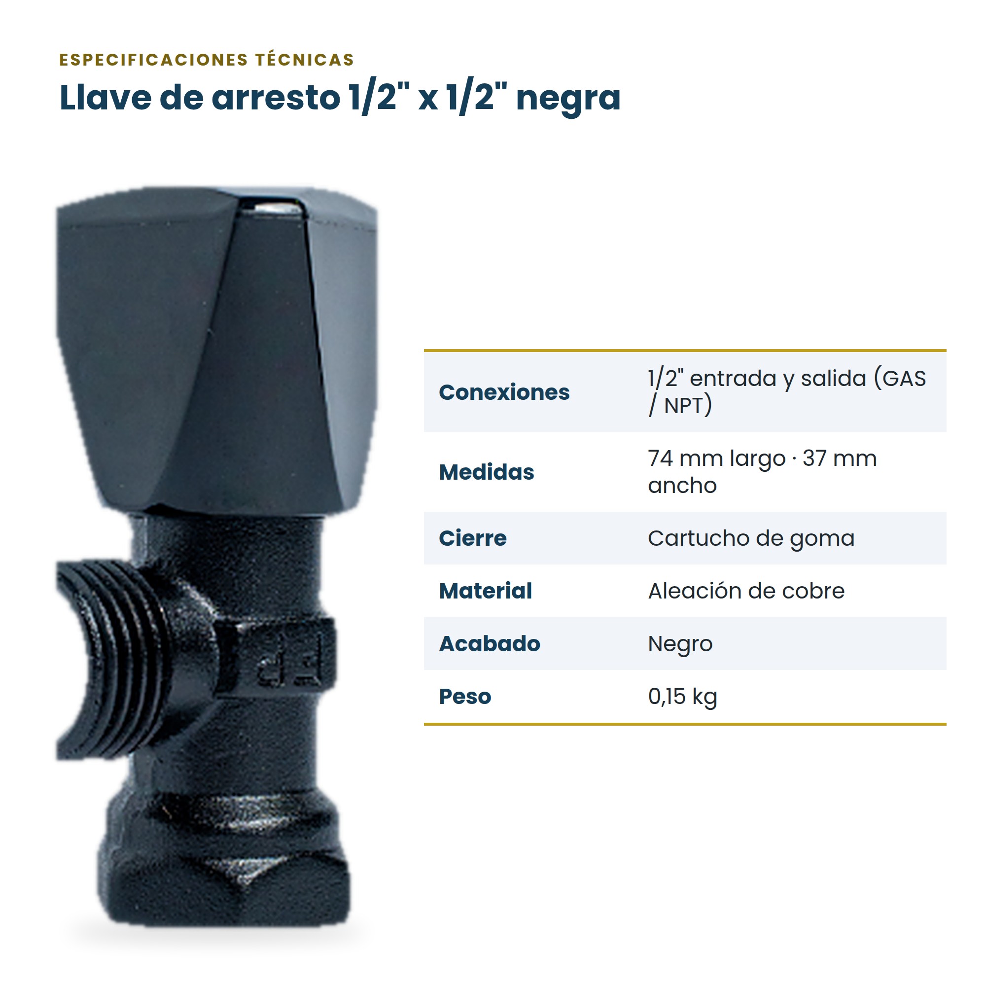 Llave de arresto de 1/2