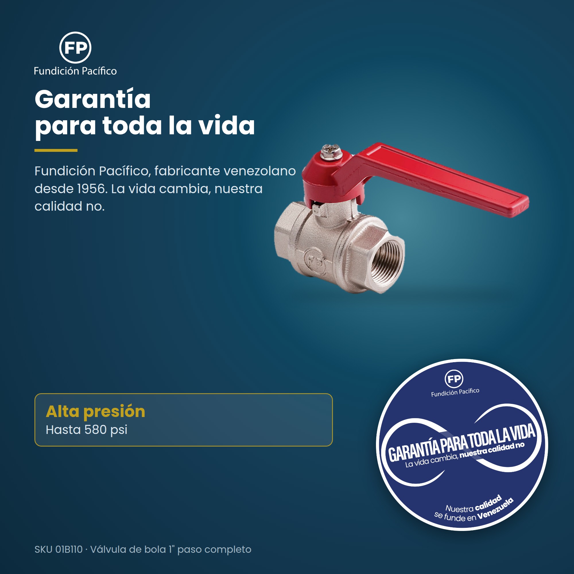 Válvula de bola de 1 pulgada en cromo con paso completo para agua, aceite y gas