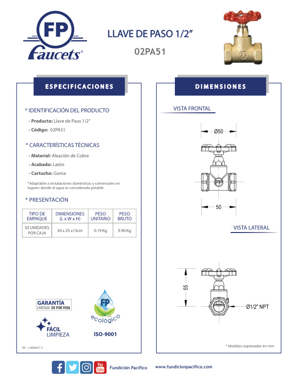 LLAVE PASO 1/2'' BOL.