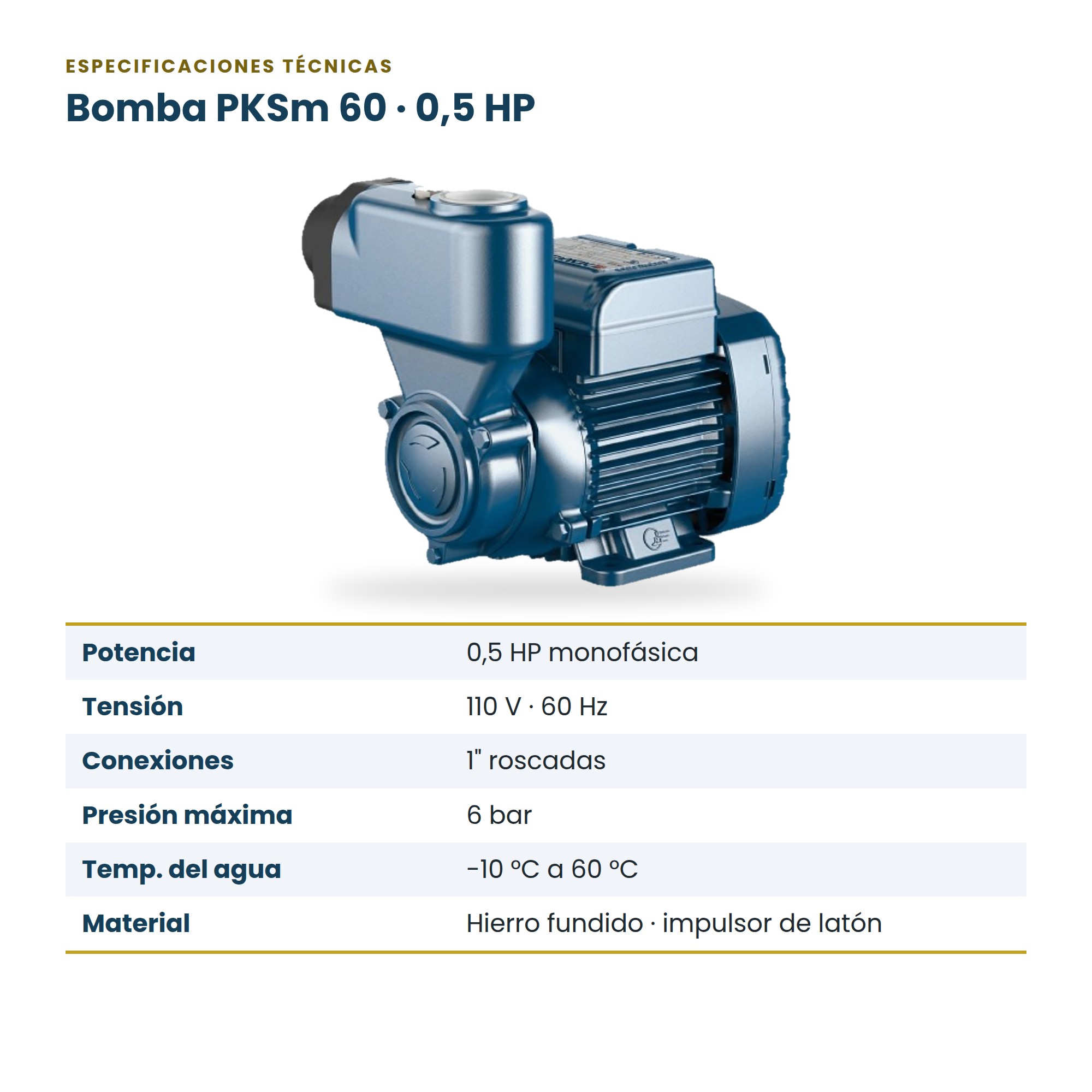 Bomba de Agua Pedrollo PKSm60 0.5 HP Monofásica 110V