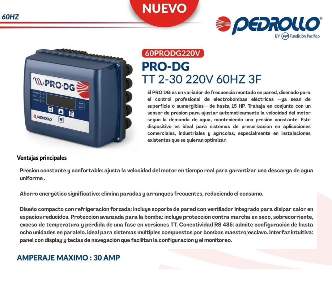 Variador de frecuencia Pedrollo PRO-DG TT 2-30 para presurización de agua a presión constante