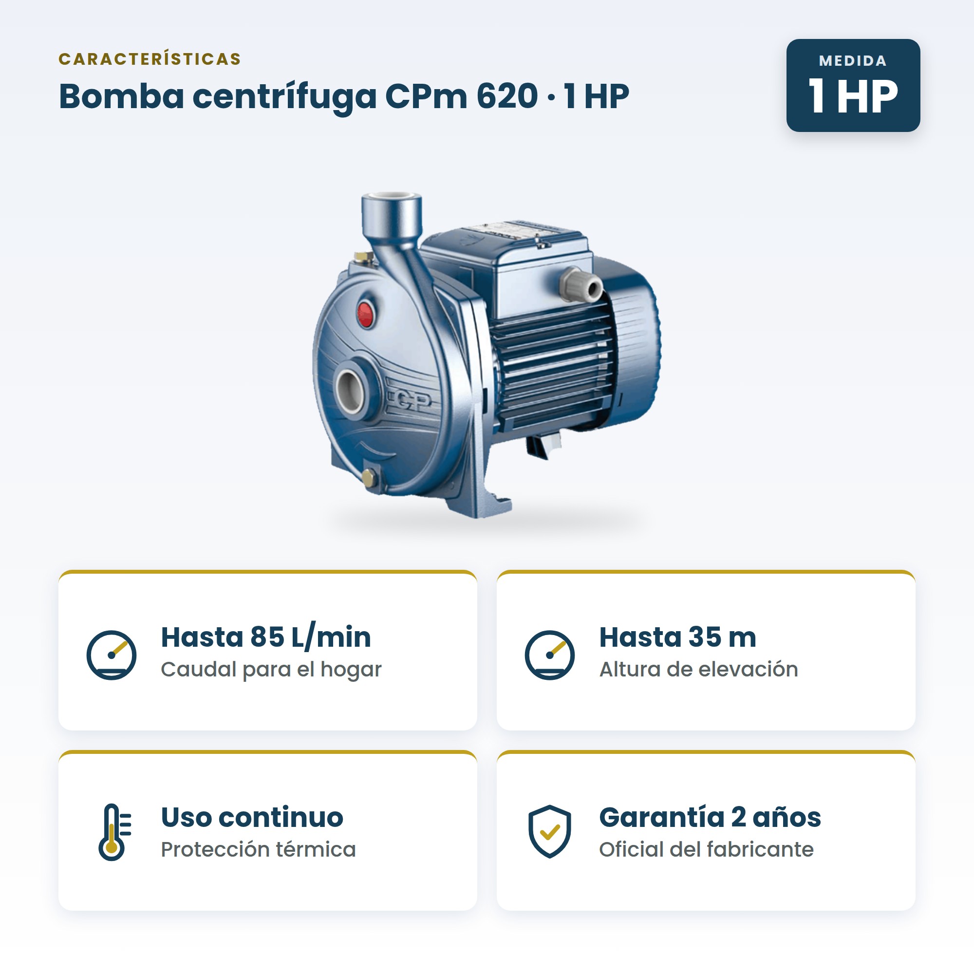 Bomba de Agua Centrífuga Pedrollo 1 HP (CPm 620) para Hogar y Jardín
