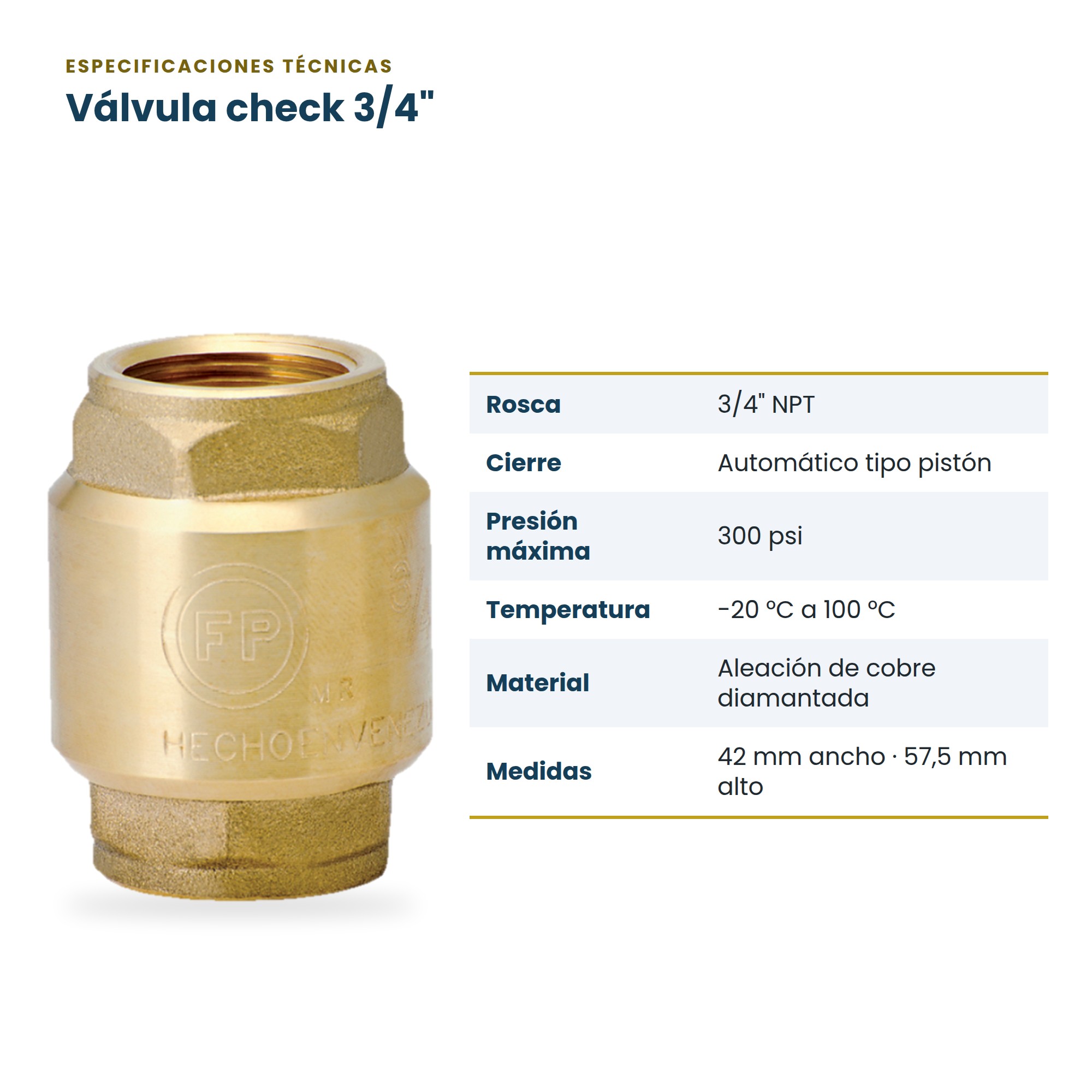 Válvula de Retención (Check) de 3/4